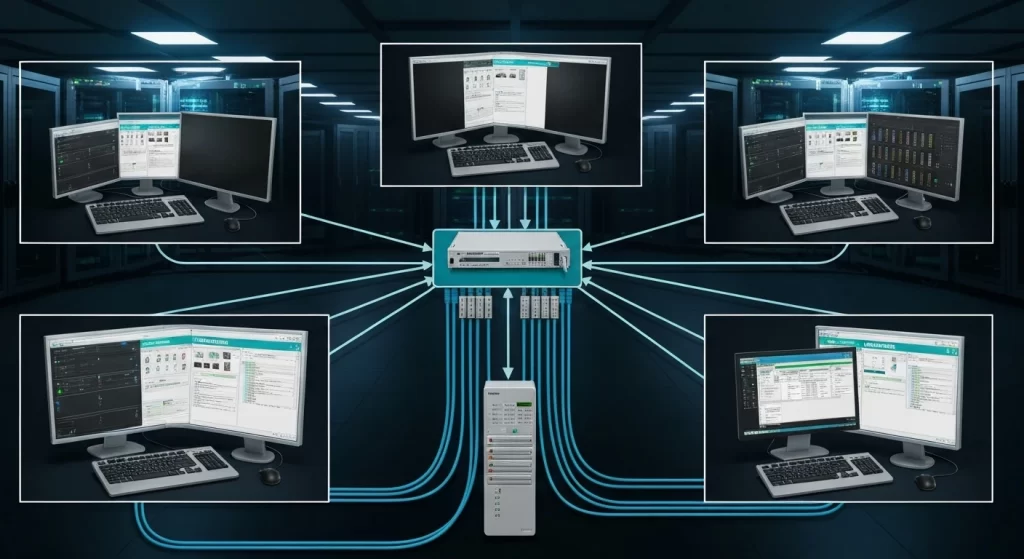 Diagram of servers, workstations, and network devices supporting Siemens NX software.